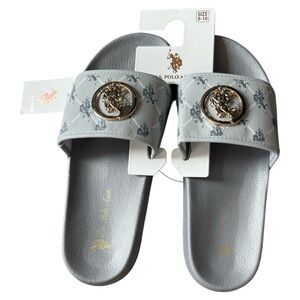 U.S. Polo Assn. Gray Slide Sandals with Gold Logo